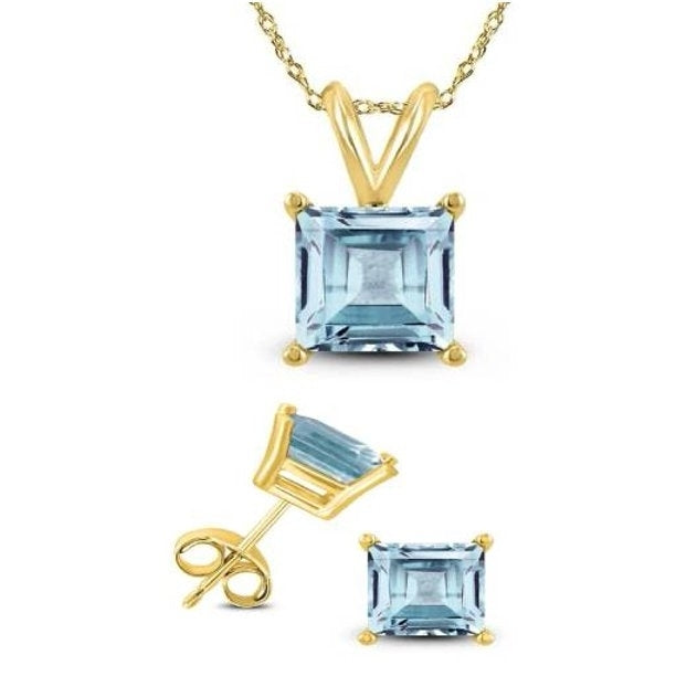 Paris Jewelry 18K Yellow Gold 3 ct Created Aquamarine CZ Square 18 Inch Necklace and Earrings Set Plated Image 1