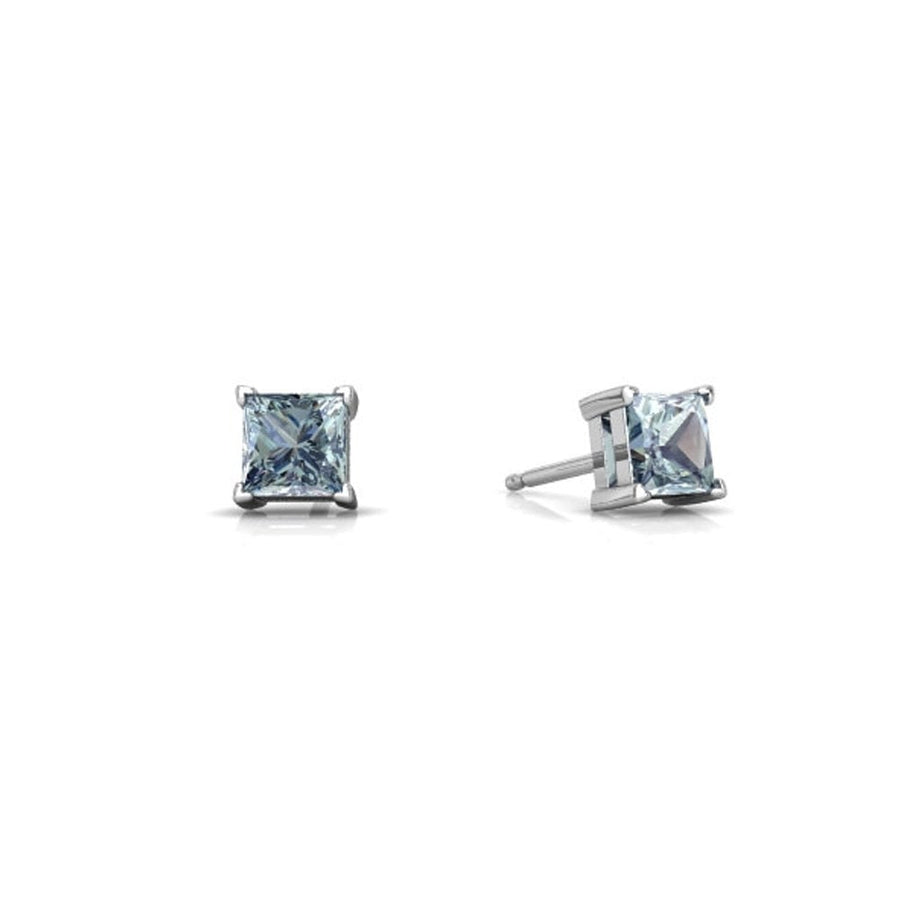 Paris Jewelry 10k White Gold Plated 1 Carat Princess Cut Created Aquamarine CZ Sapphire Stud Earrings Image 1