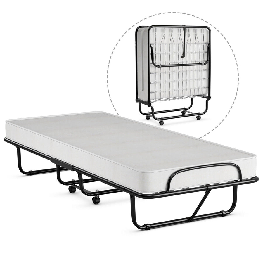 Rollaway Folding Metal Bed Memory Foam Mattress Cot Guest Made in Italy Image 1