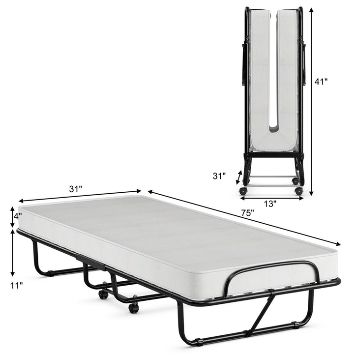 Rollaway Folding Metal Bed Memory Foam Mattress Cot Guest Made in Italy Image 4