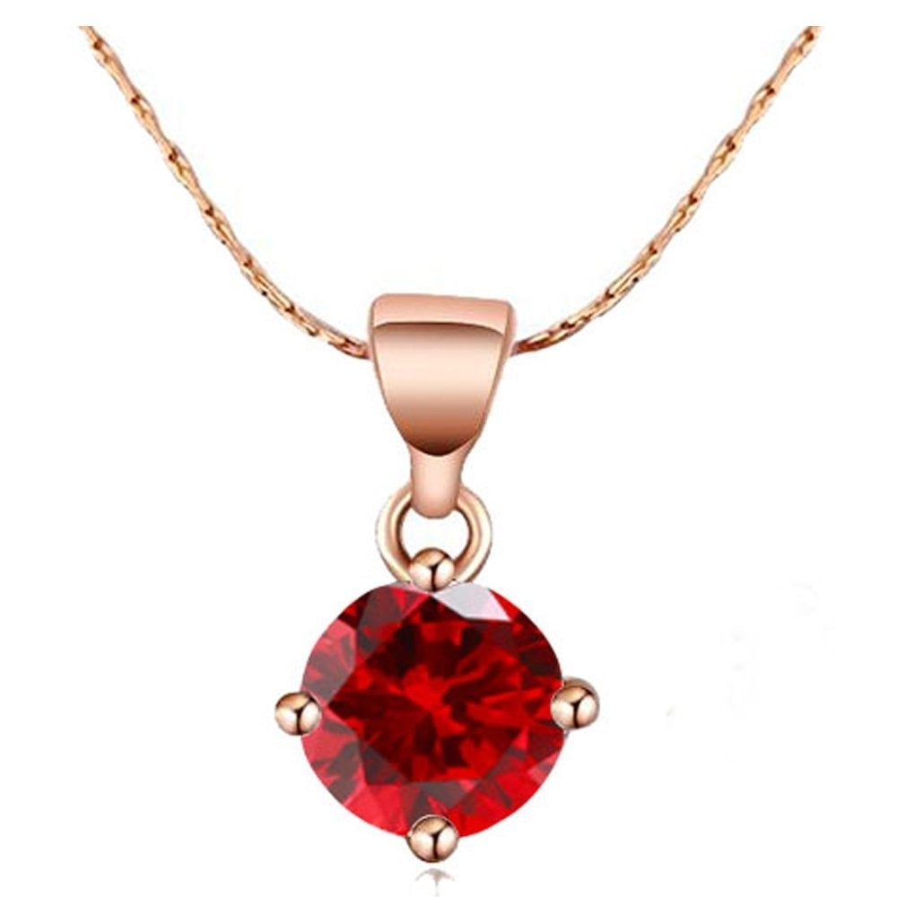 Paris Jewelry 18K Rose Gold Plated 3ct Created Ruby Round Stud Necklace 18" Image 1