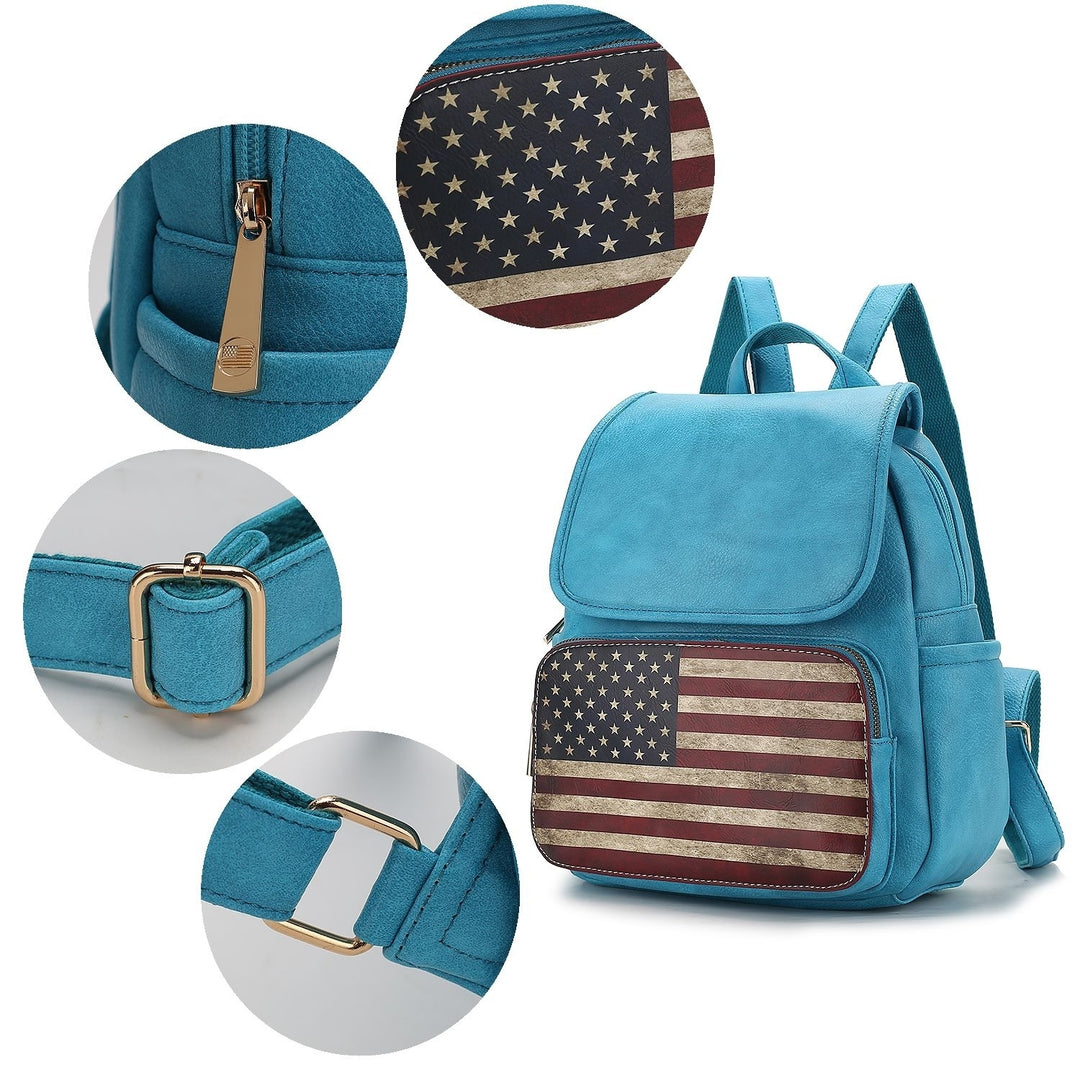 MKF Collection Regina Backpack USA Flag Vegan Leather Multi-Functional Shoulder Bag Womens Patriotic Backpack by Mia K Image 12