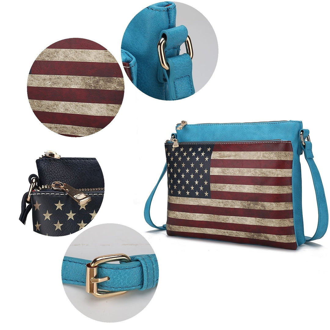 MKF Collection Madeline Printed Flag Vegan Leather Multi-Functional Shoulder Bag Womens Crossbody Bag by Mia K Image 12