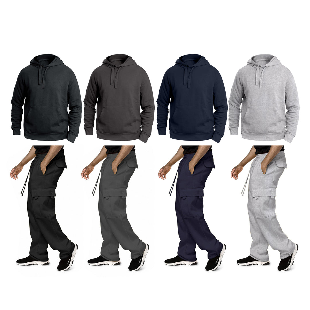 Mens Athletic Cargo Jogger Tracksuit Fleece Hoodie Soft Fabric Breathable Size S-XXL Image 2