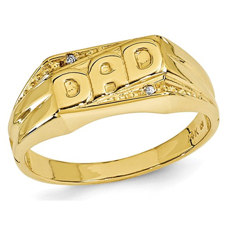 10K Yellow Gold Polished Mens DAD Ring with Etched Edges (SIZE 10) Image 1