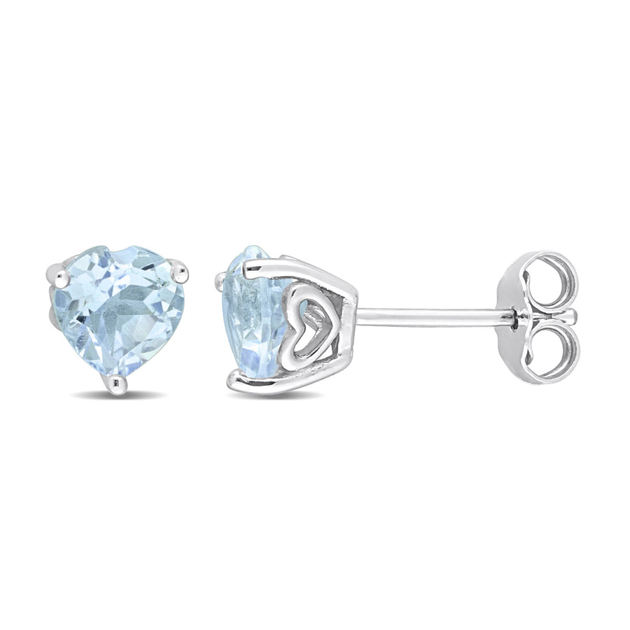 2.00 Carat (ctw) Blue Topaz Heart-Shape Solitaire Stud Earrings in Sterling Silver Image 1