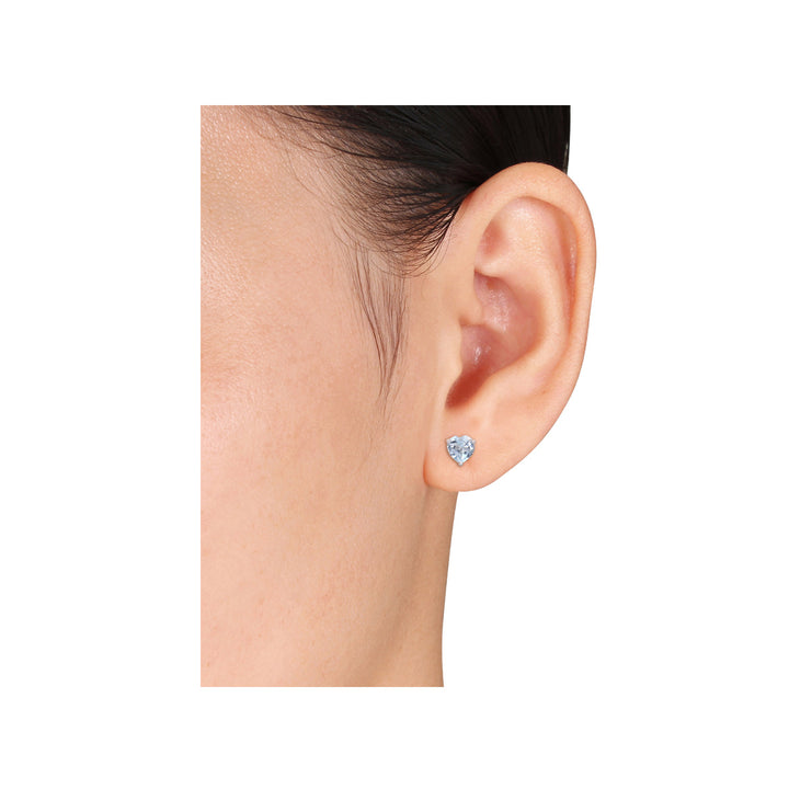 2.00 Carat (ctw) Blue Topaz Heart-Shape Solitaire Stud Earrings in Sterling Silver Image 3