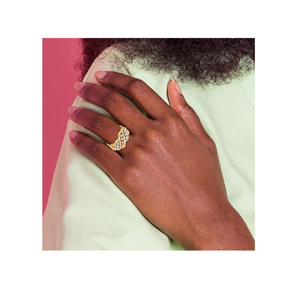 14K YellowWhiteand Rose Gold Diamond-cut Beads Ring Image 2