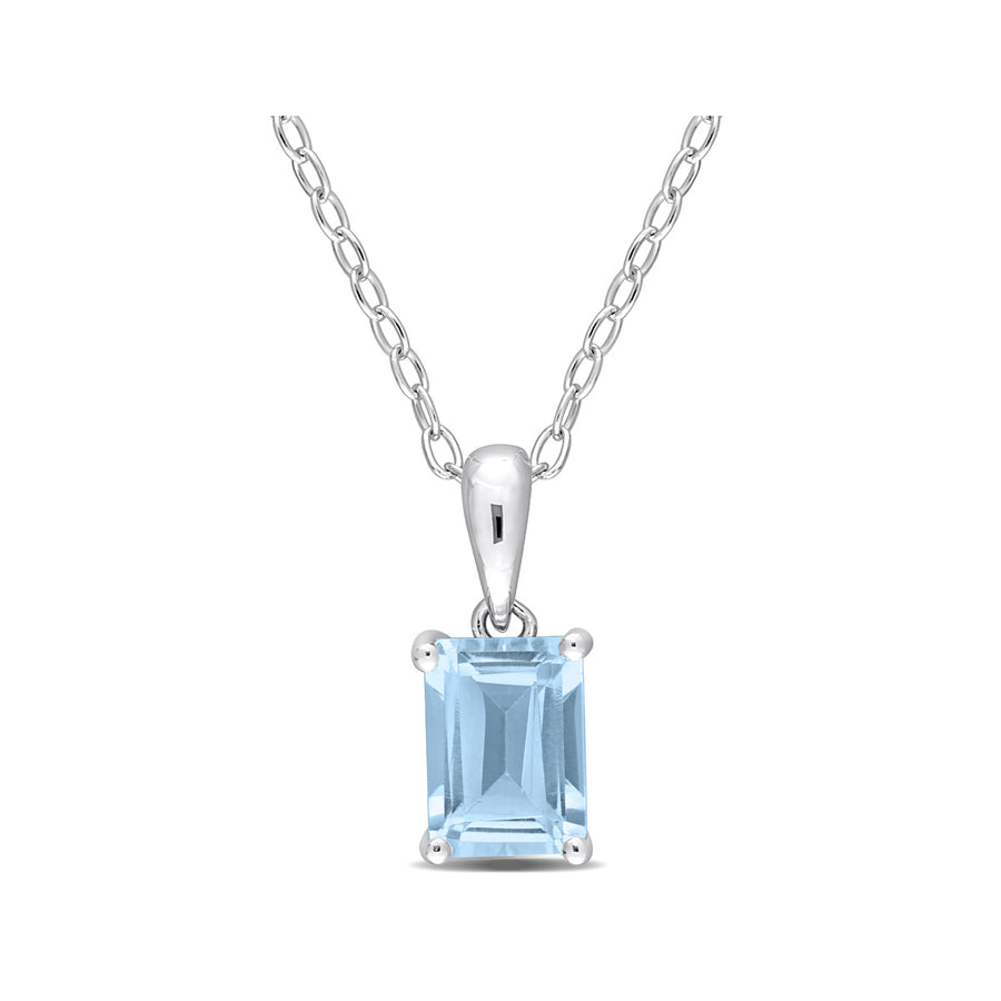 1.20 Carat (ctw) Blue Topaz Emerald-Cut Pendant Necklace in Sterling Silver with Chain Image 1