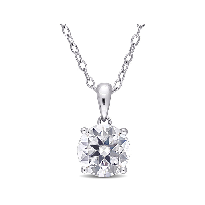 1.85 Carat (ctw) Lab-Created Moissanite Round Solitaire Pendant Necklace in Sterling Silver with Chain (8mm) Image 1