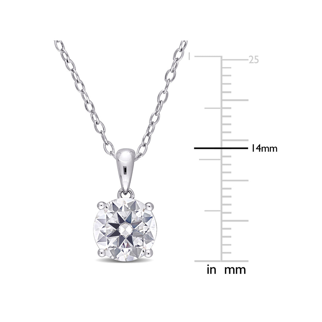 1.85 Carat (ctw) Lab-Created Moissanite Round Solitaire Pendant Necklace in Sterling Silver with Chain (8mm) Image 4