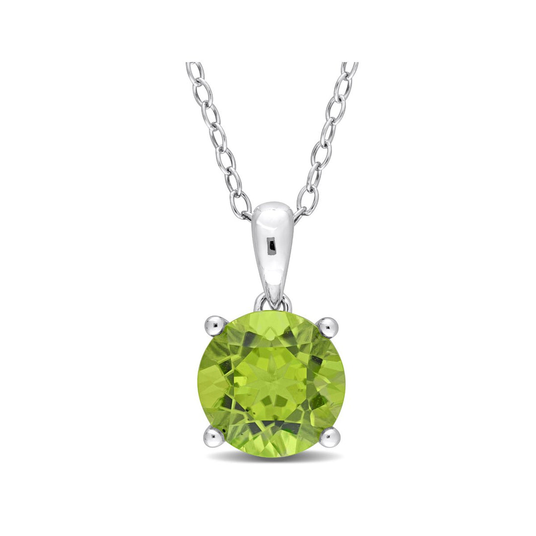 2.00 Carat (ctw) Peridot Solitaire Pendant Necklace in Sterling Silver with Chain Image 1