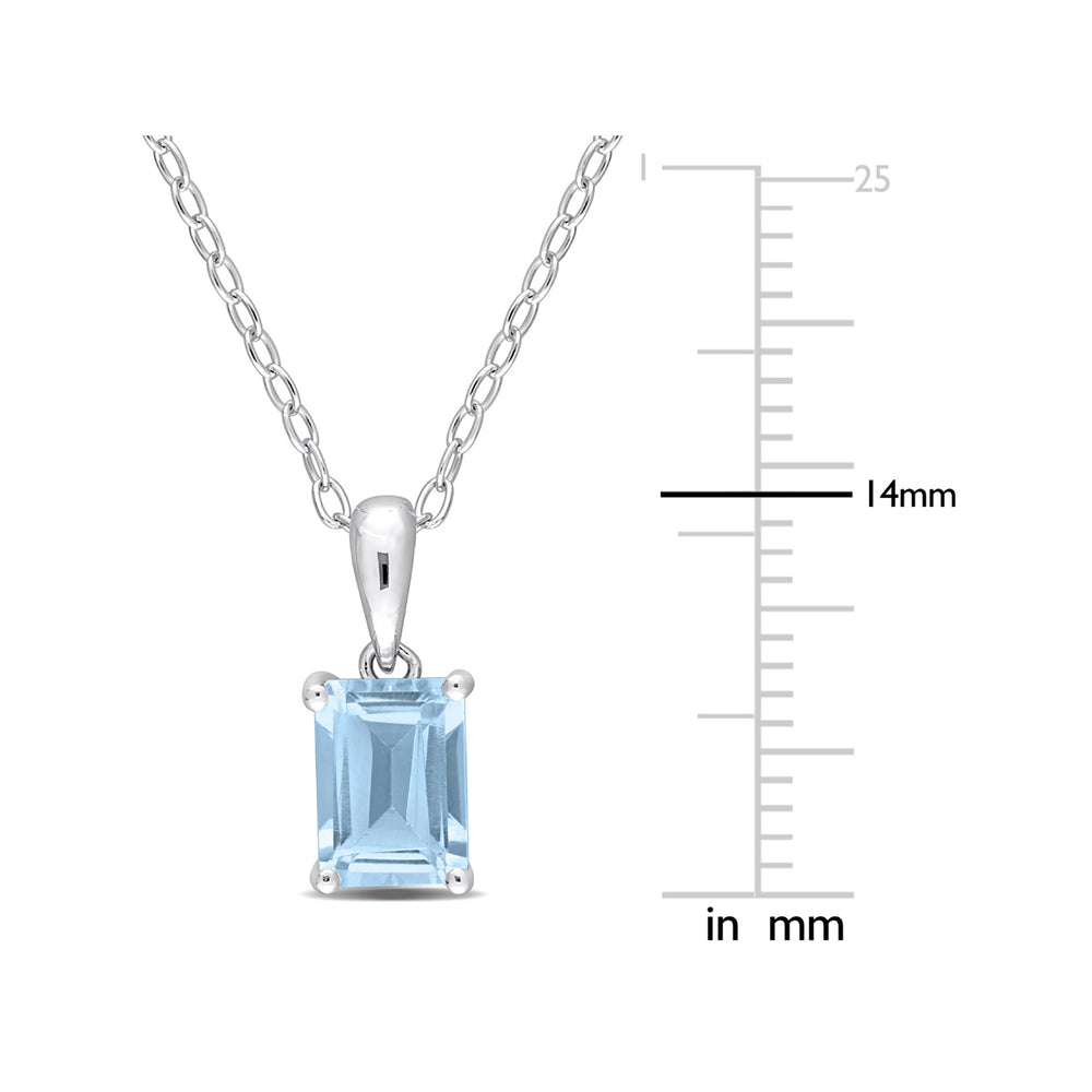 1.20 Carat (ctw) Blue Topaz Emerald-Cut Pendant Necklace in Sterling Silver with Chain Image 2