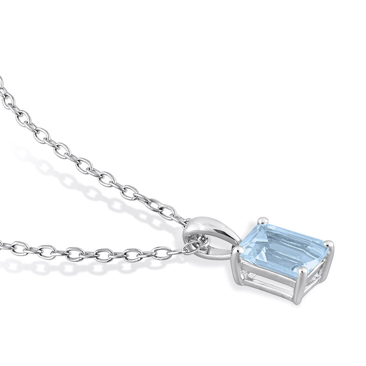 1.20 Carat (ctw) Blue Topaz Emerald-Cut Pendant Necklace in Sterling Silver with Chain Image 3