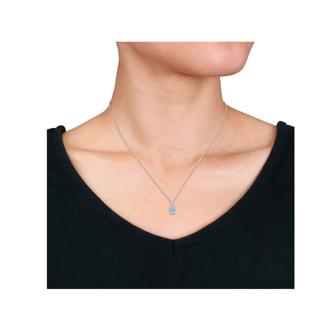 1.20 Carat (ctw) Blue Topaz Emerald-Cut Pendant Necklace in Sterling Silver with Chain Image 4
