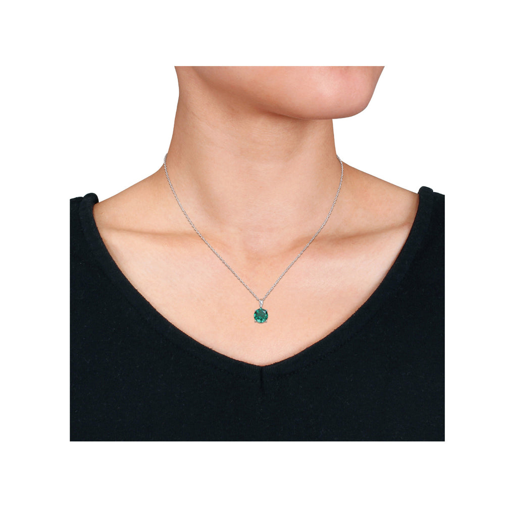 1.85 Carat (ctw) Lab-Created Emerald Solitaire Pendant Necklace in Sterling Silver with Chain Image 2