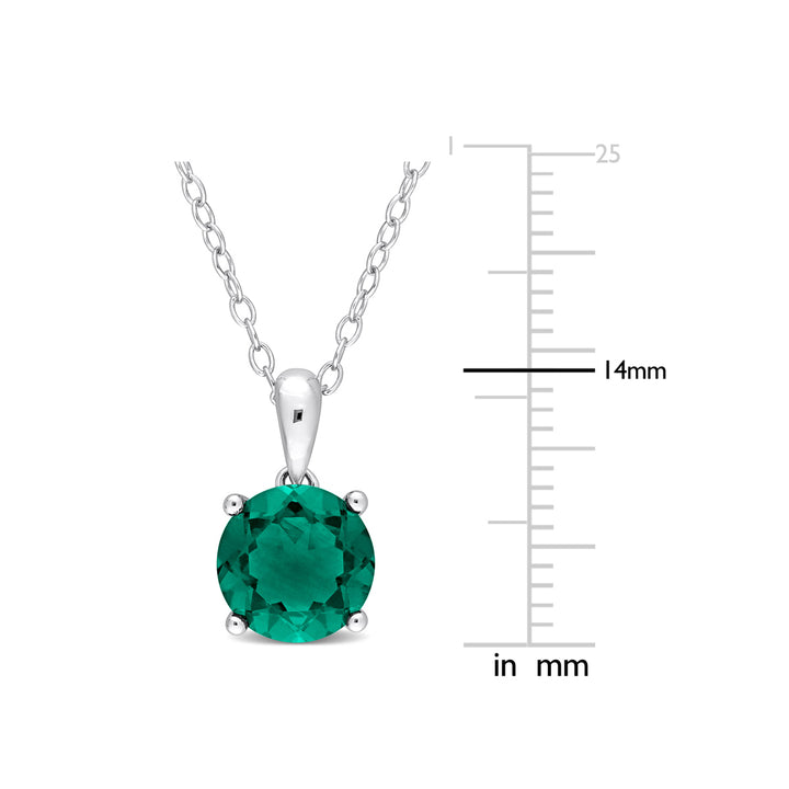 1.85 Carat (ctw) Lab-Created Emerald Solitaire Pendant Necklace in Sterling Silver with Chain Image 3