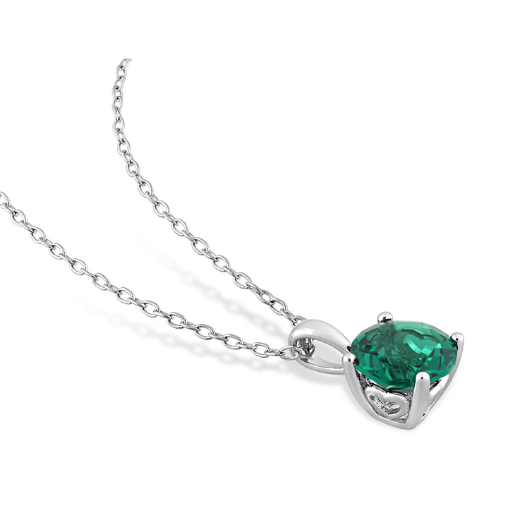 1.85 Carat (ctw) Lab-Created Emerald Solitaire Pendant Necklace in Sterling Silver with Chain Image 4