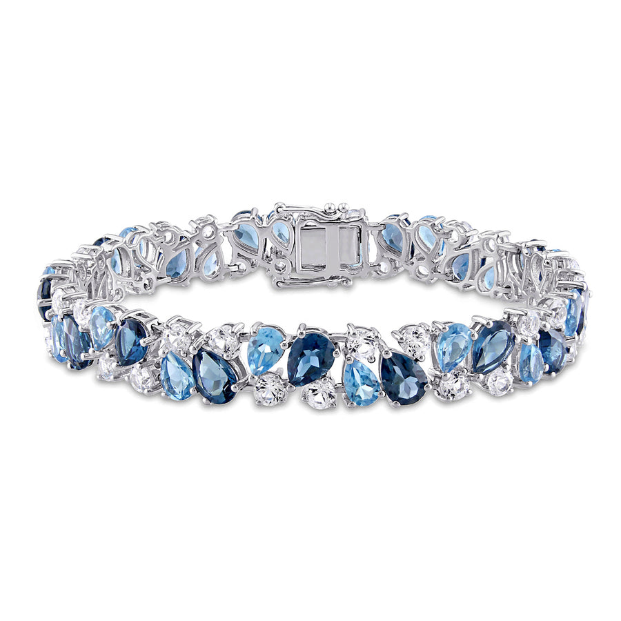 33 1/3 Carat (ctw) London Blue Topaz and White Sapphire Tennis Bracelet in Sterling Silver (7.25 inches) Image 1