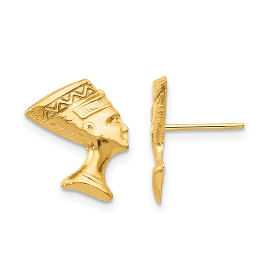 10K Yellow Gold Egyptian Nefertiti Charm Post Earrings Image 1