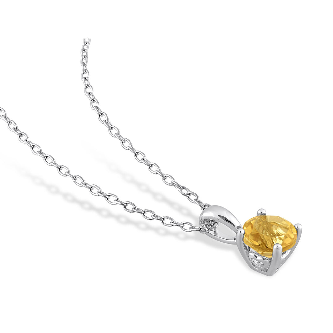 3/4 Carat (ctw) Citrine Solitaire Round Pendant Necklace in Sterling Silver with Chain Image 4