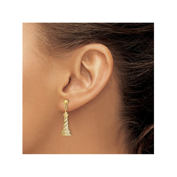 14K Yellow Gold Cape Hatteras Lighthouse Post Dangle Earrings Image 3