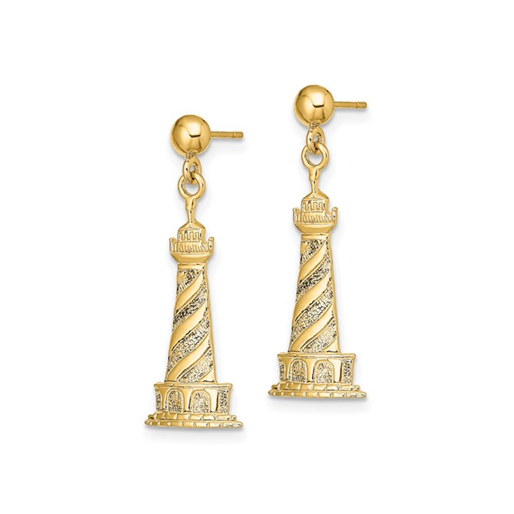 14K Yellow Gold Cape Hatteras Lighthouse Post Dangle Earrings Image 4