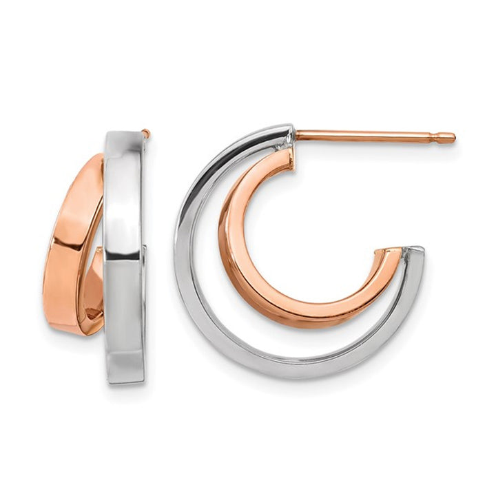 14K White and Rose Gold Polished Double Hoop Earrings Image 1