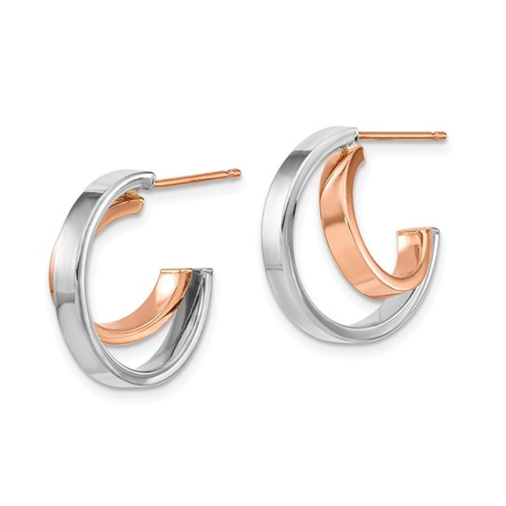 14K White and Rose Gold Polished Double Hoop Earrings Image 2