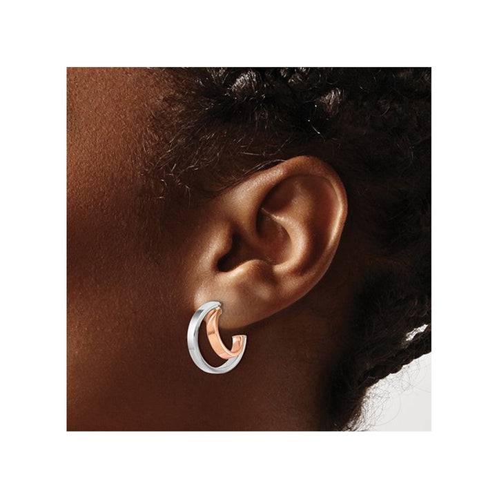 14K White and Rose Gold Polished Double Hoop Earrings Image 3