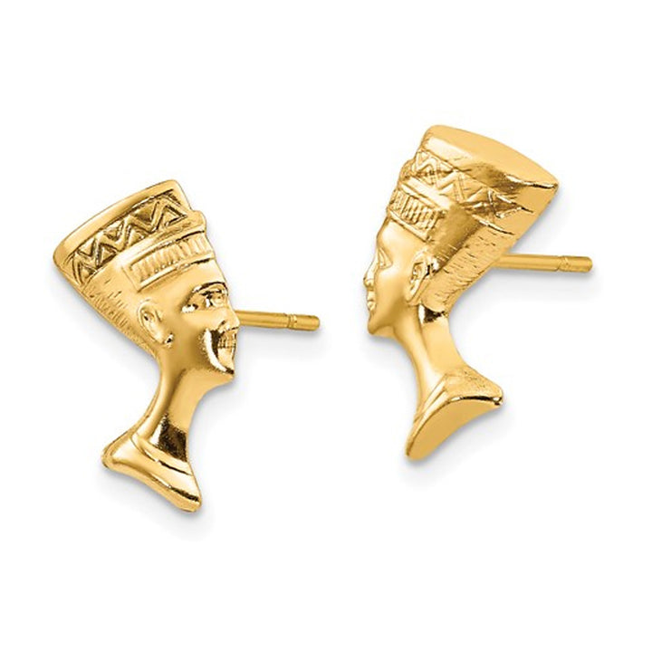 10K Yellow Gold Egyptian Nefertiti Charm Post Earrings Image 3