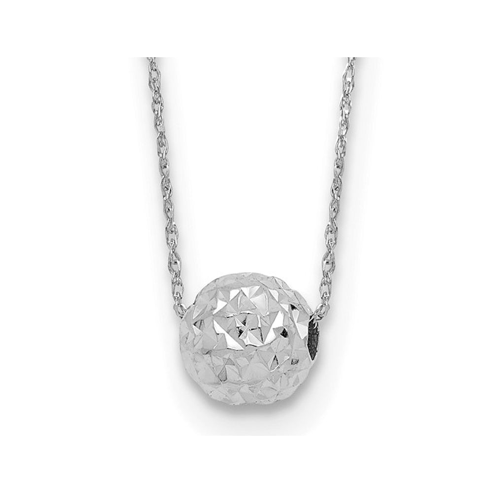 14K White Gold Round Moving Bead Ball Pendant Necklace with Chain (18 Inches) Image 1