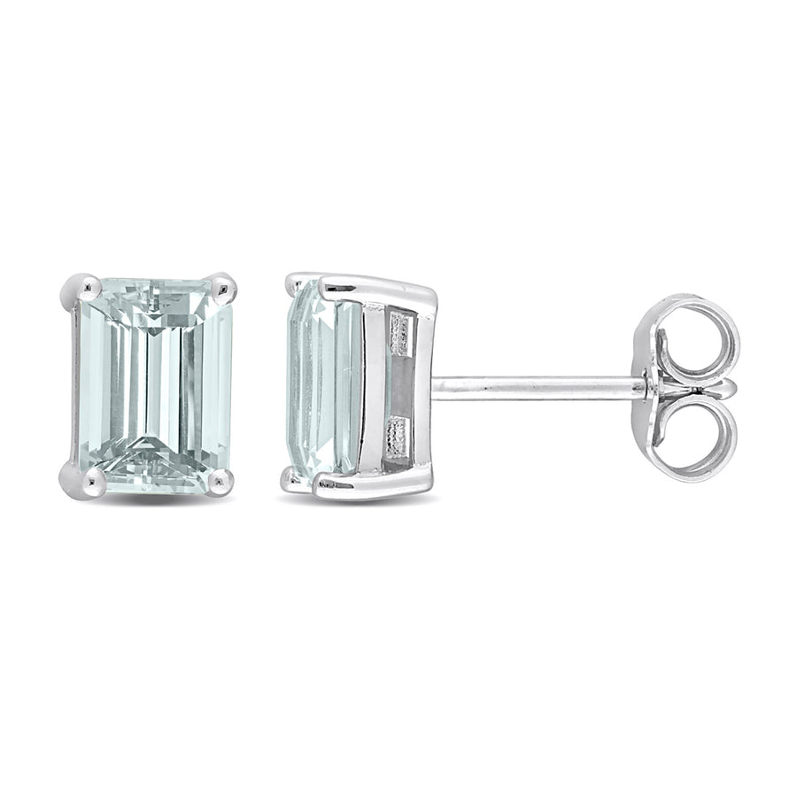 1.90 Carat (ctw) Aquamarine Octagon Solitaire Stud Earrings in Sterling Silver Image 1