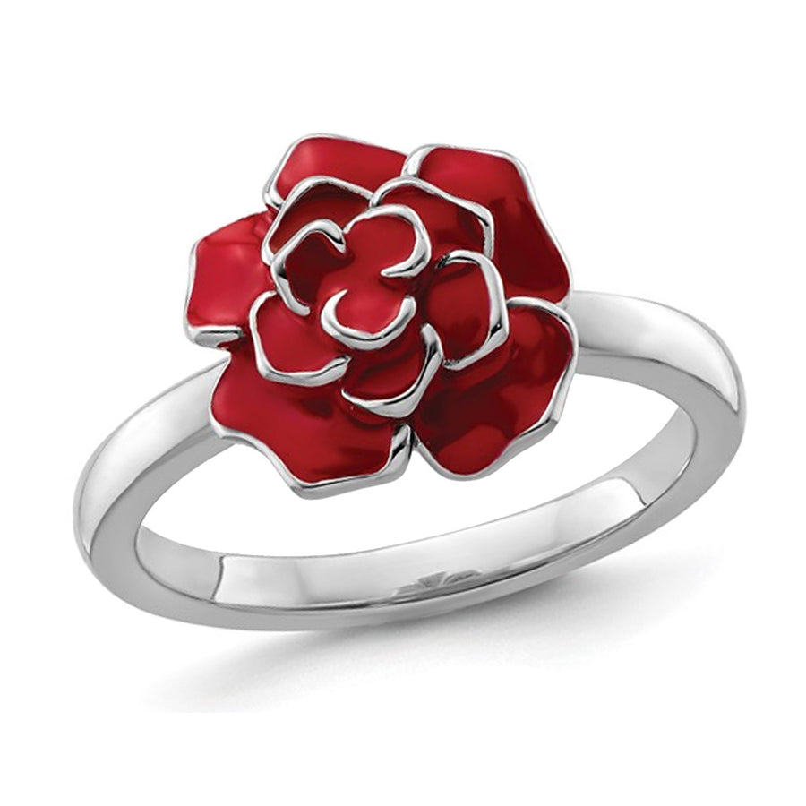 Sterling Silver Red Enamel Rose Ring Image 1