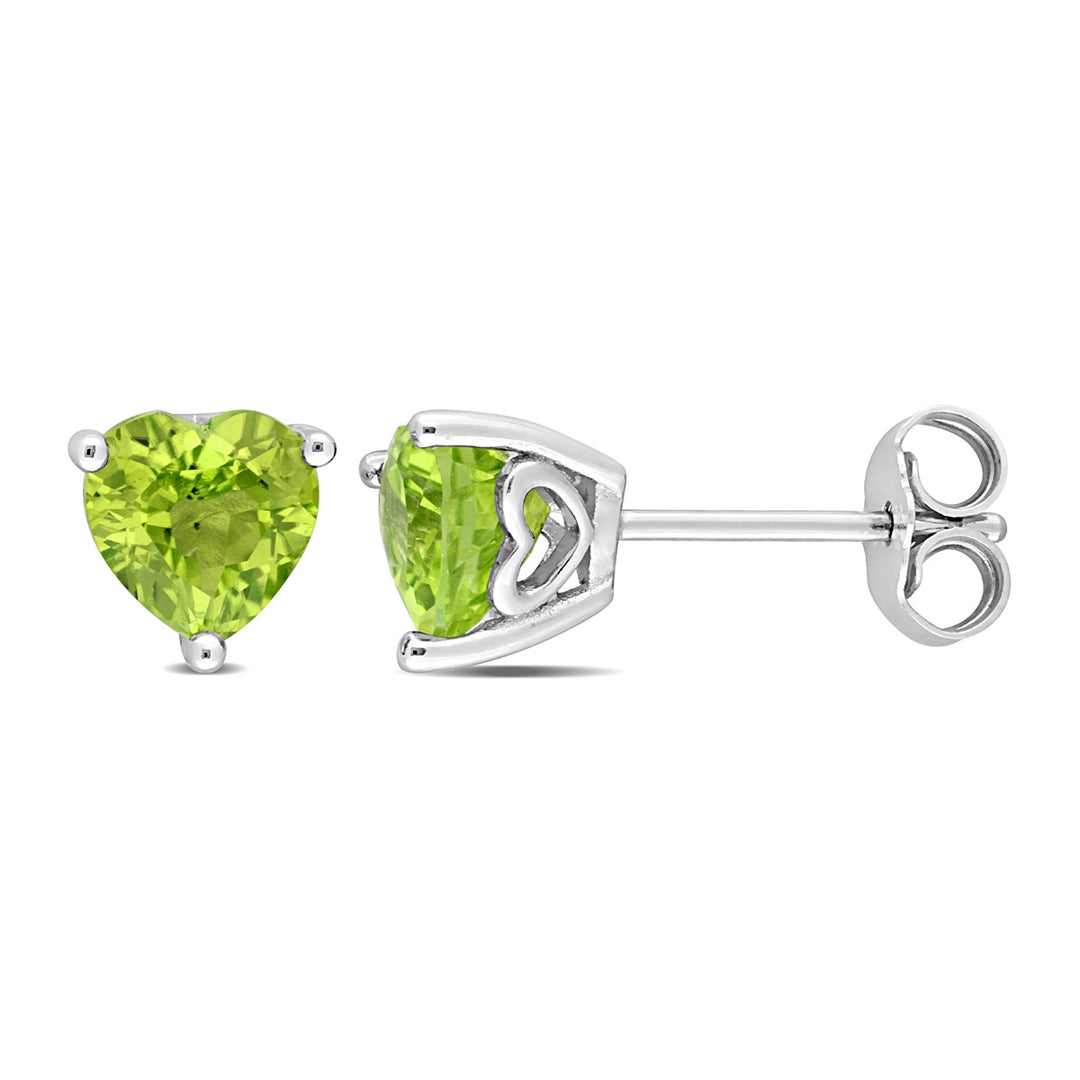 1.68 Carat (ctw) Peridot Heart-Shape Solitaire Stud Earrings in Sterling Silver Image 1