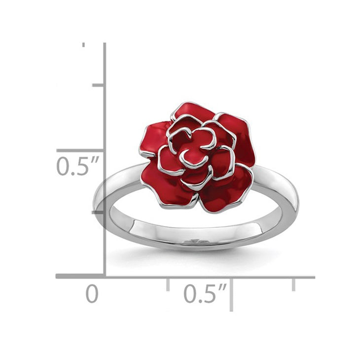 Sterling Silver Red Enamel Rose Ring Image 3