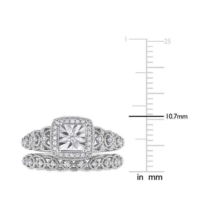 2/7 Carat (ctw) Diamond Engagement Bridal Ring and Wedding Band Set in Sterling Silver Image 4