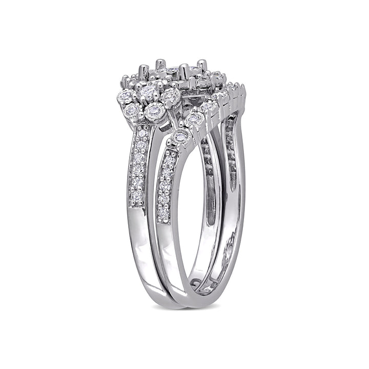 1/2 Carat (ctw) Diamond Engagement Bridal Ring and Wedding Band Set in Sterling Silver Image 4