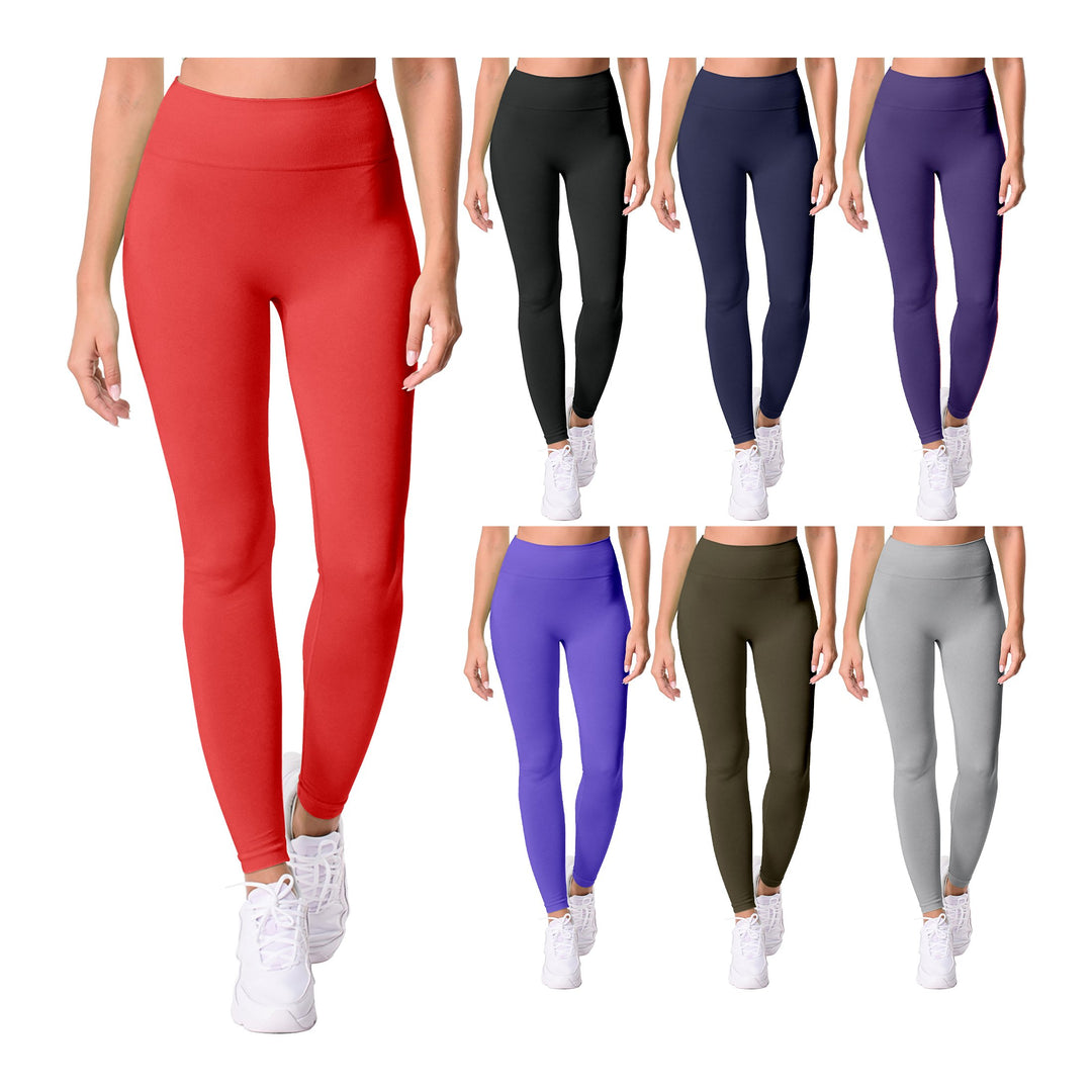 Cozy Fleece-Lined Womens Yoga Pants 6-Pack Seamless Leggings Soft Stretchy Image 1