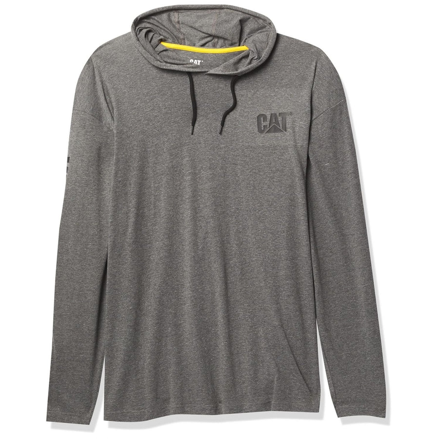 Caterpillar Work Wear Mens UPF Hooded Banner Long Sleeve T-Shirt Dark Heather Gray - 1510425-10123  HEATHER GRAY Image 1