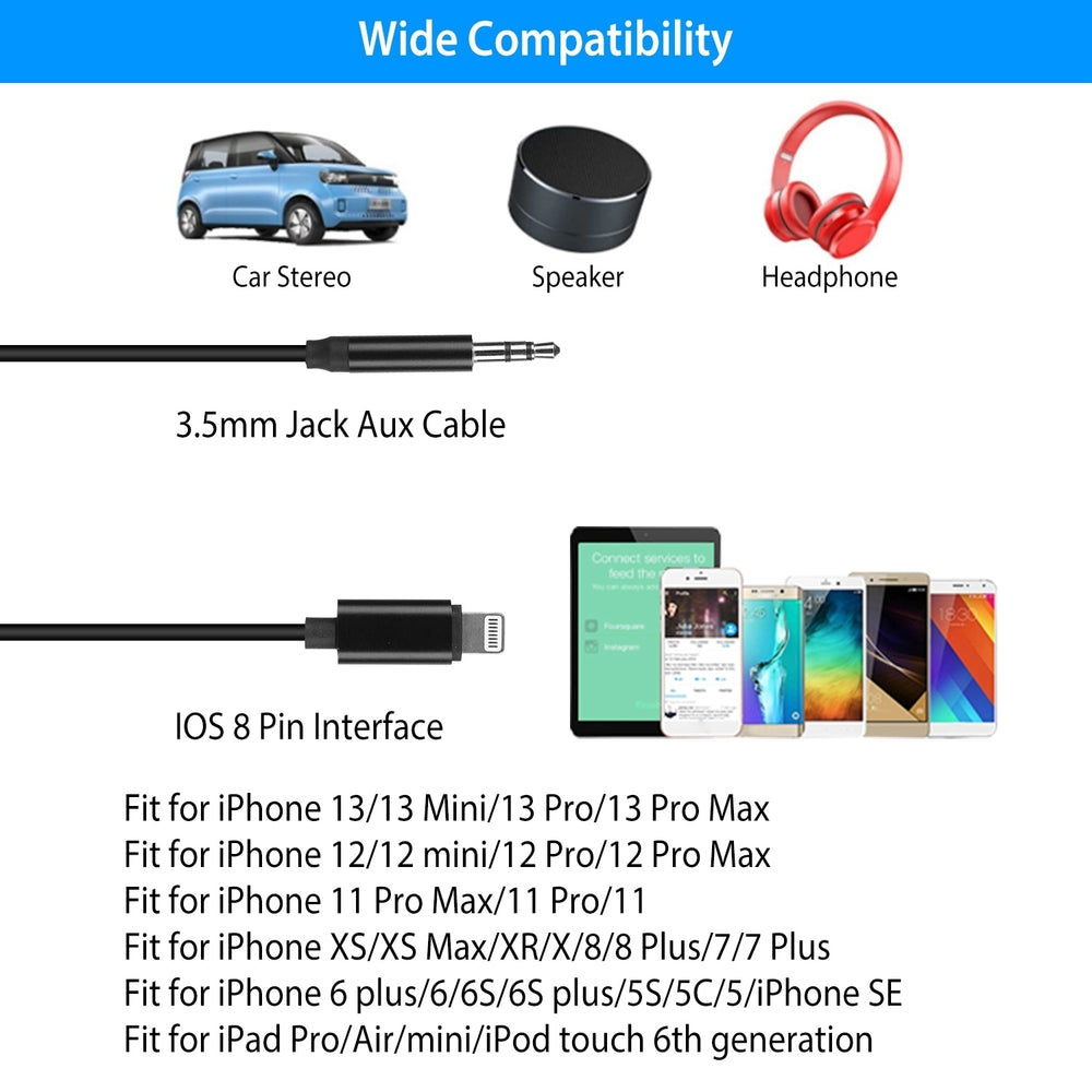 iOS 8 Pin to 3.5mm Aux Car Audio Adapter Black 1m Premium Sound Quality Image 2