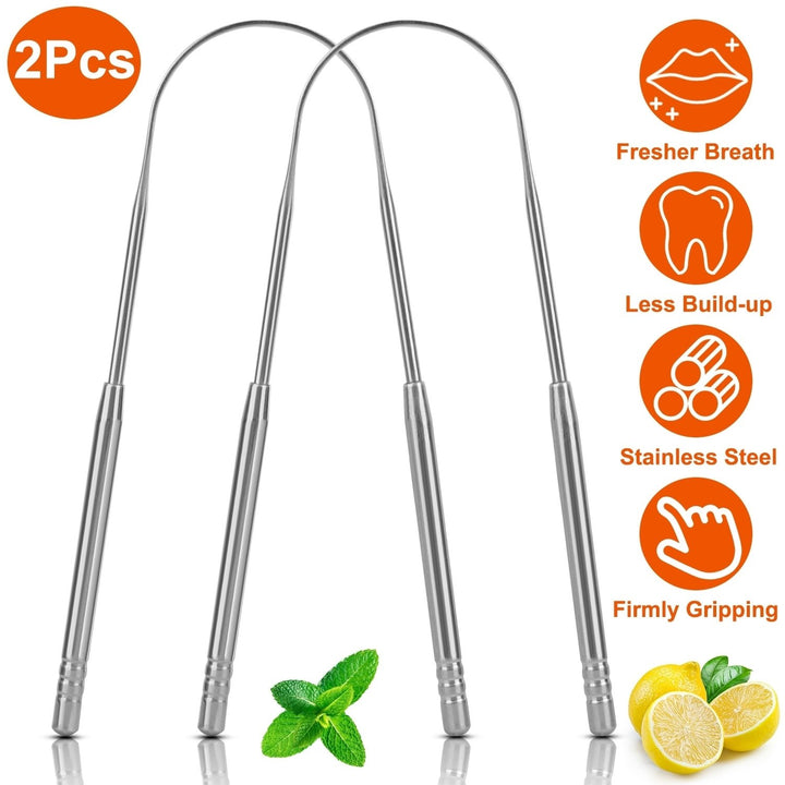 2Pcs Tongue Scraper Cleaner Stainless Steel Dental Fresh Breath Cleaning Oral Tongue Care Tool Image 1