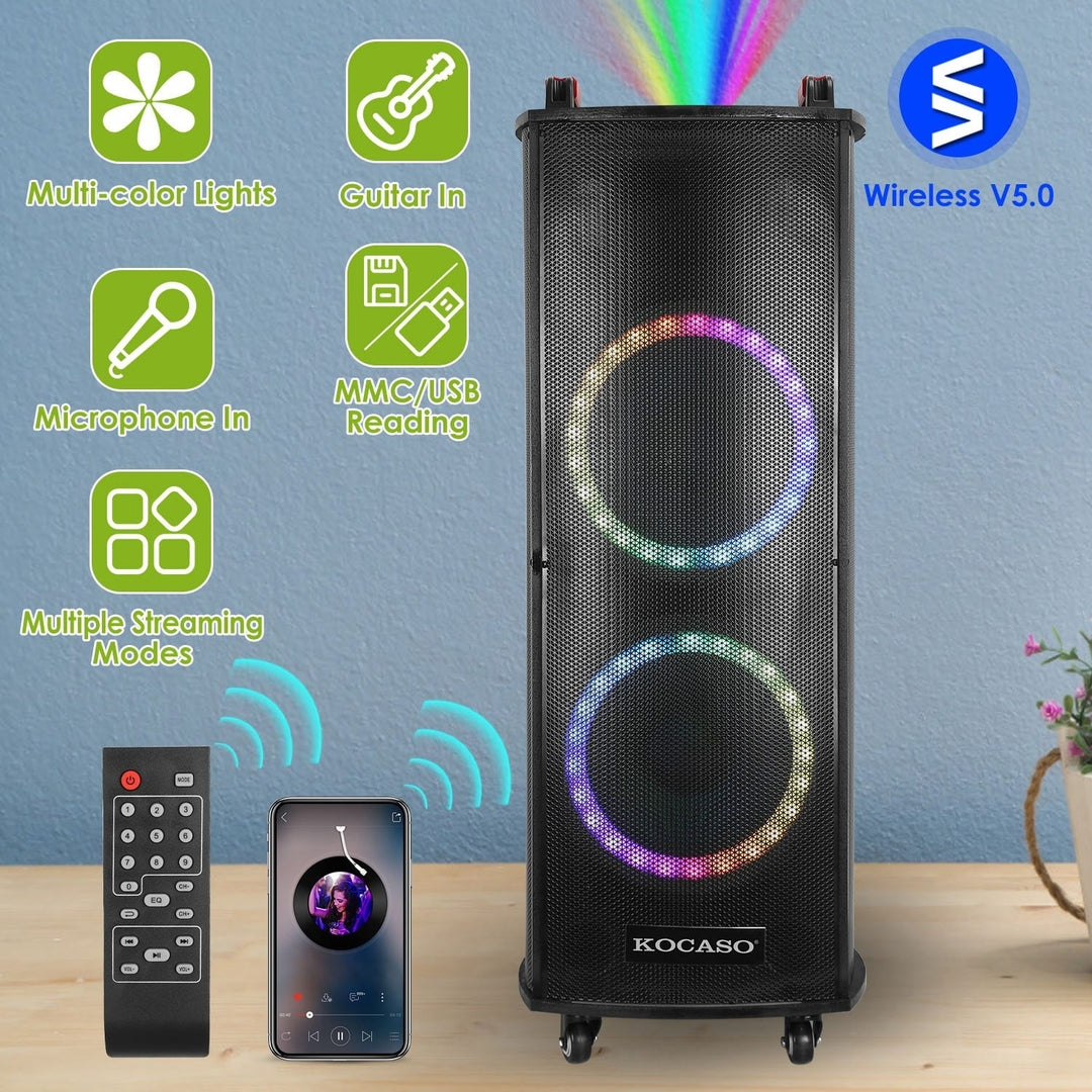 Portable Wireless Party Speaker Colorful Lights DJ PA System with TWS Function FM Radio USB MMC Card Reading Aux In Image 1