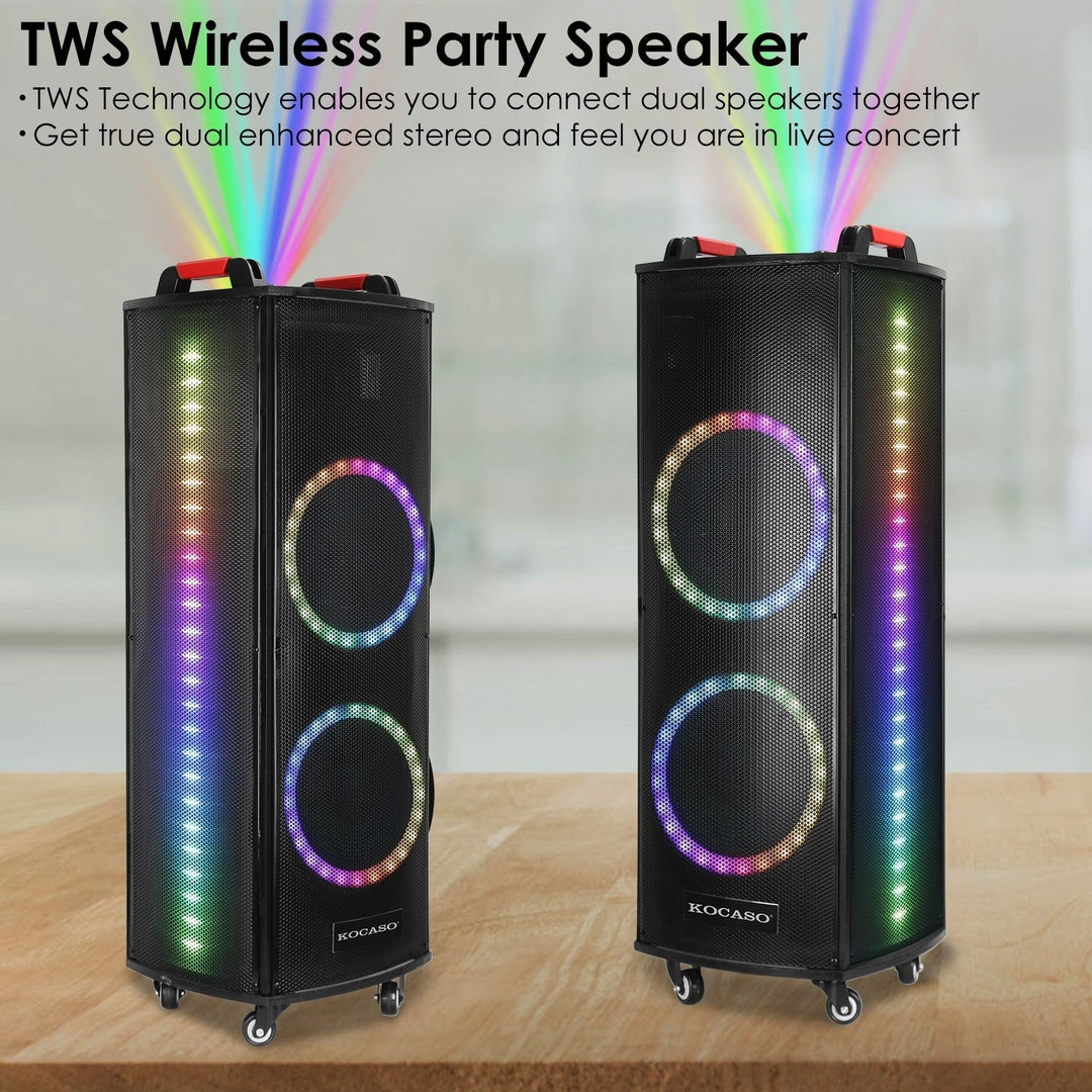 Portable Wireless Party Speaker Colorful Lights DJ PA System with TWS Function FM Radio USB MMC Card Reading Aux In Image 3