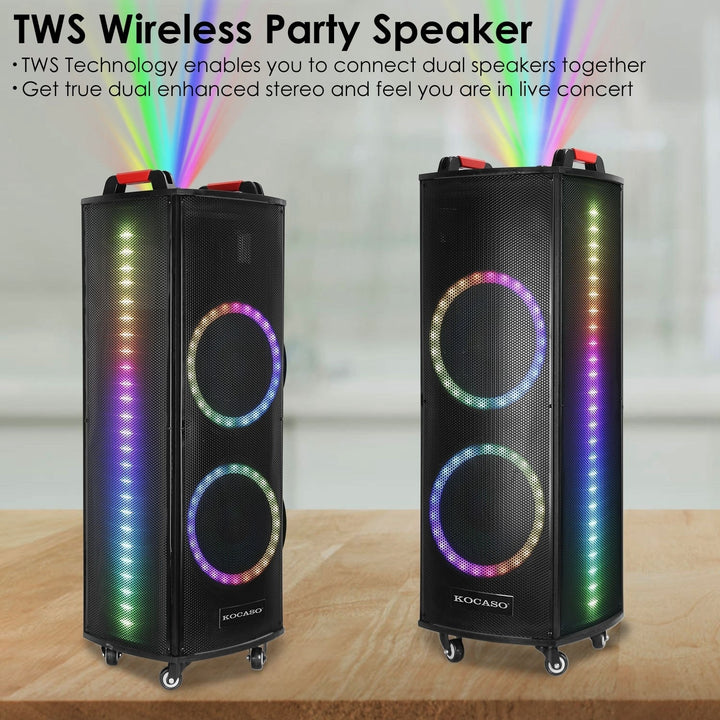 Portable Wireless Party Speaker Colorful Lights DJ PA System with TWS Function FM Radio USB MMC Card Reading Aux In Image 3