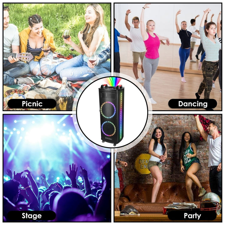 Portable Wireless Party Speaker Colorful Lights DJ PA System with TWS Function FM Radio USB MMC Card Reading Aux In Image 4