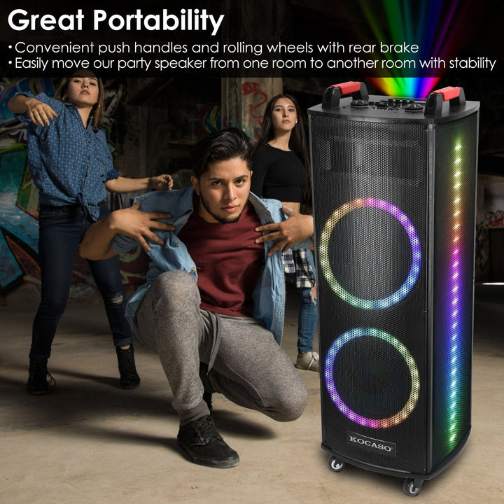 Portable Wireless Party Speaker Colorful Lights DJ PA System with TWS Function FM Radio USB MMC Card Reading Aux In Image 7