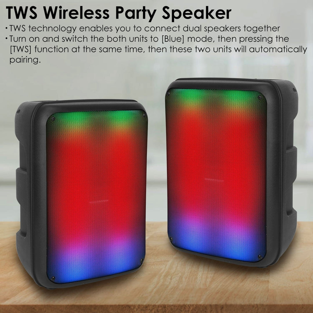 Portable Wireless Party Speaker 8in Colorful Lights DJ PA System with TWS Function FM Radio USB MMC Card Reading Image 3