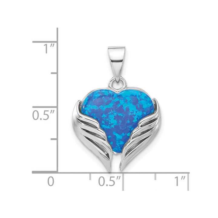 Lab-Created Blue Opal Heart with Wings Pendant Necklace in Sterling Silver with Chain Image 3