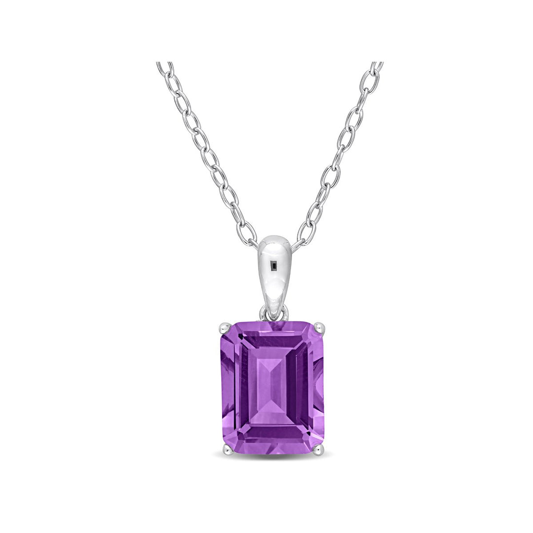 2.20 Carat (ctw) Amethyst Octagon Pendant Necklace in Sterling Silver with Chain Image 1